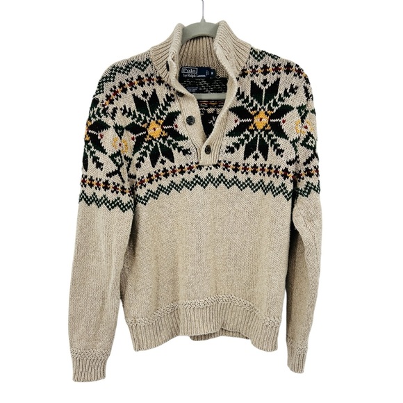 Polo Ralph Lauren men's Beige Nordic fairisle vintage 90's Sweater Sz med